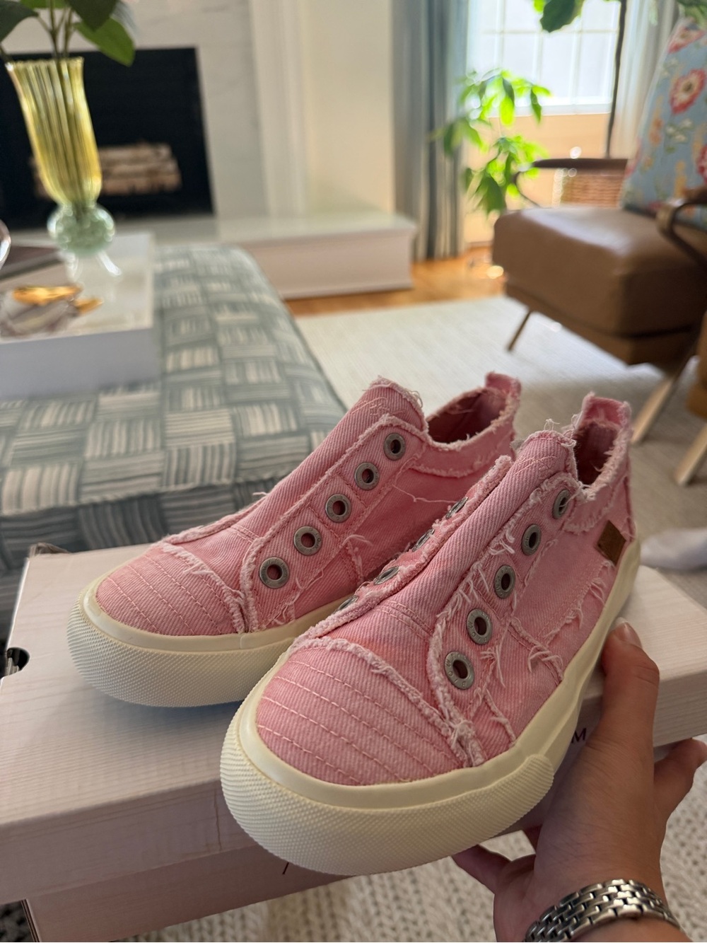 Blowfish Malibu Women’s Pink Frayed Slip-On Canvas Sneakers